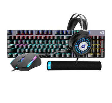 Combo 4 en 1 Teclado Mecánico Retroiluminado + Mouse + Auriculares + MousePAD HP - Tienda Universo